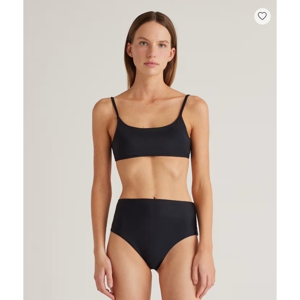Quince Recycled Nylon Scoop‎ Neck Bikini Top Black Adjustable Straps NWT Size M